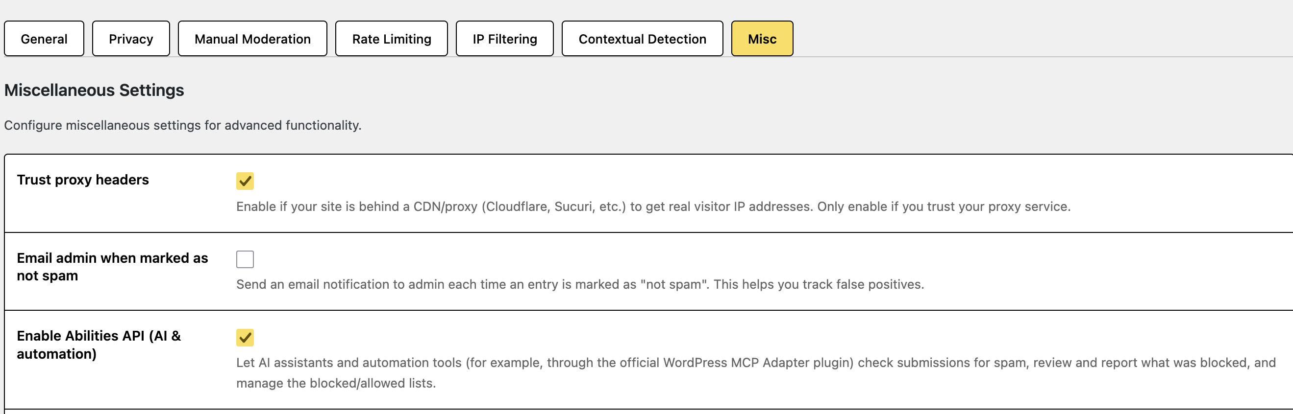Enable Abilities API setting in OOPSpam WordPress plugin