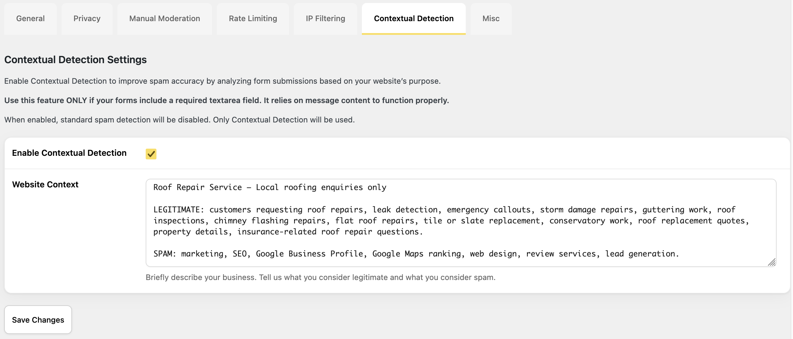 Contextual Detection settings