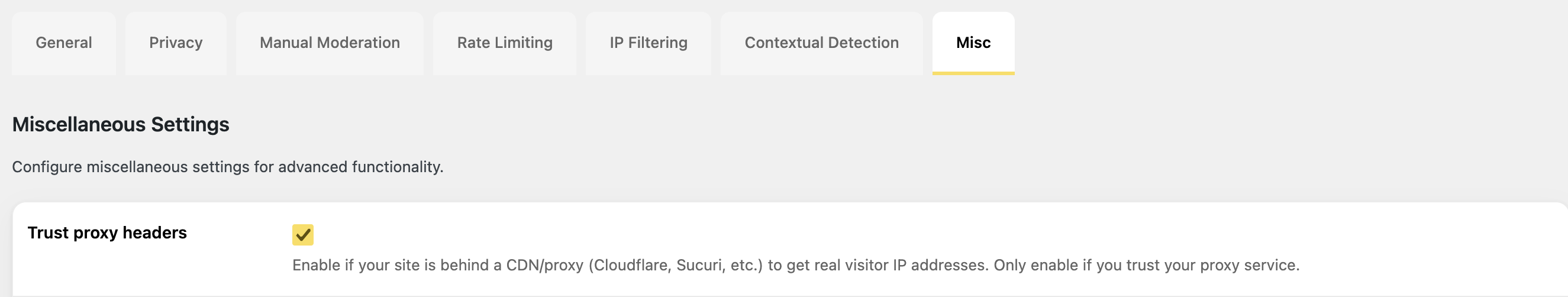 Misc settings - Trust proxy headers