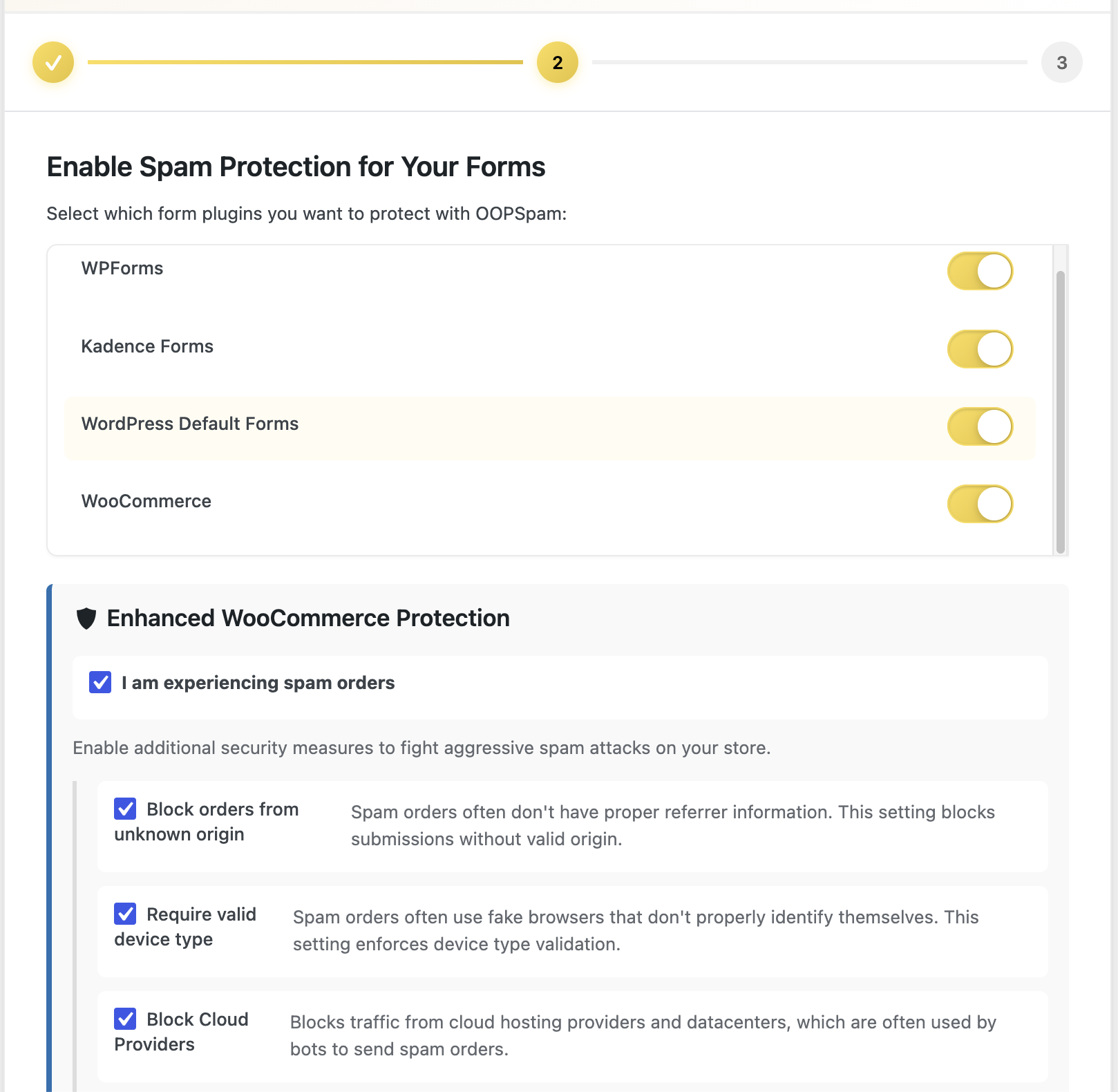 Setup Wizard Step 2 - Form Protection